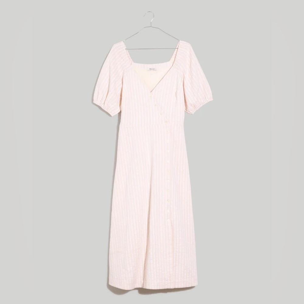 Madewell Puff-Sleeve Button-Wrap Midi Deess